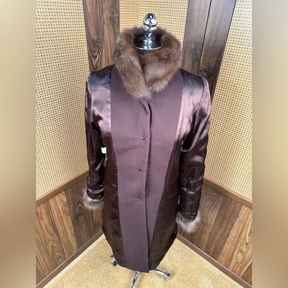Beautiful 100% Brown Cashmere & Russian Sable Fur Trim Jacket Coat Small - Picture 7 of 12